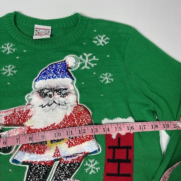 Holiday Sweater Santa Floss Green Sequins Adult Size XL Unisex - Picture 6 of 6